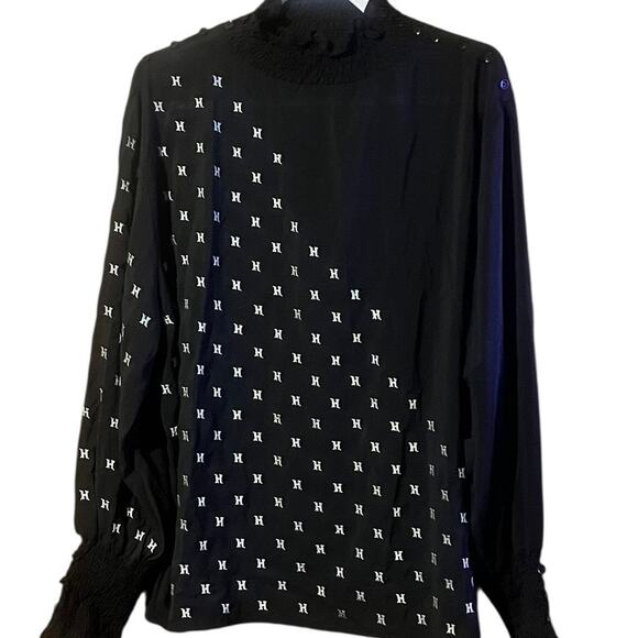 Honor the Gift Black Sheer Monogram Turtleneck Blouse Size XXL, NWT - Picture 1 of 4